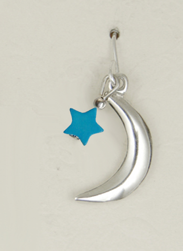 Sterling Silver Mystical Moon Drop Dangle Earrings With Turquoise Star Accent